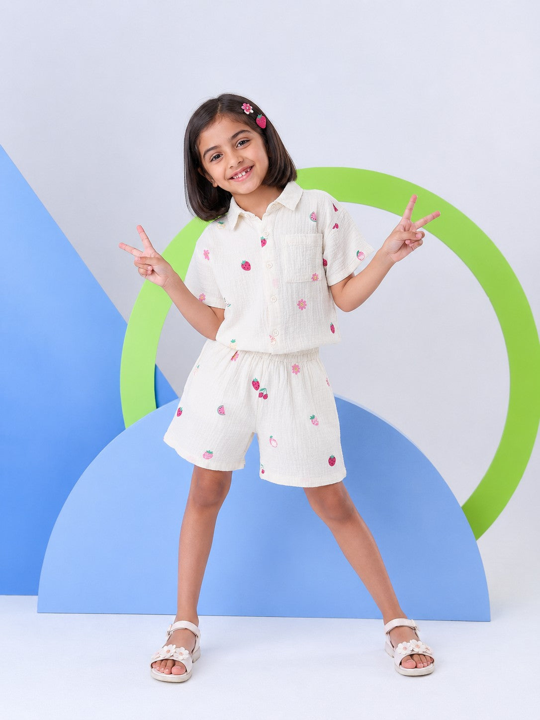 White Fruits Printed Regular Fit Co-ord Set
