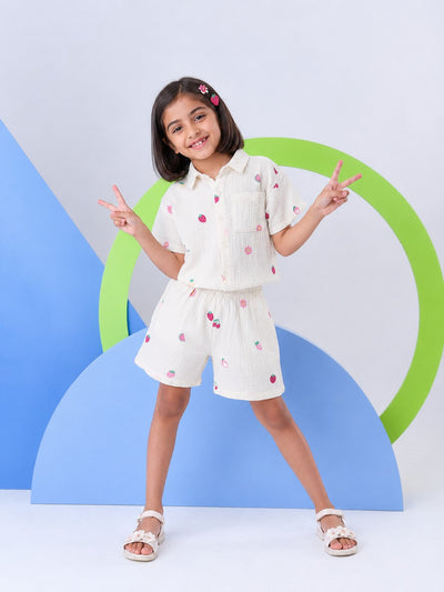 White Fruits Printed Regular Fit Co-ord Set