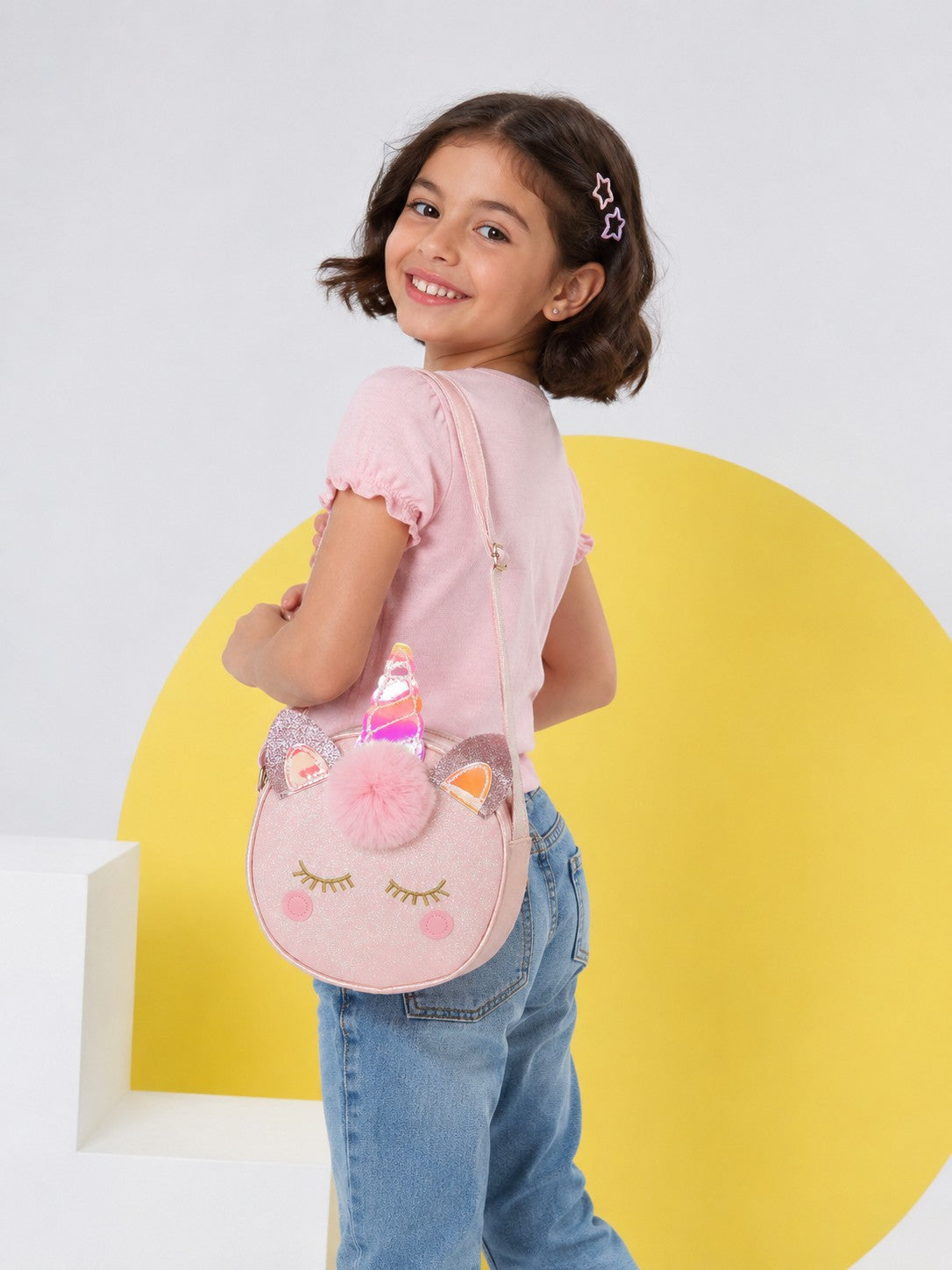 Pink Glitter Unicorn Round Sling Bag