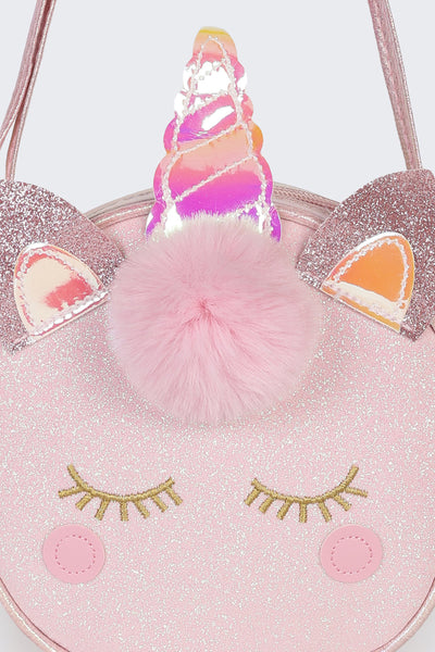 Pink Glitter Unicorn Round Sling Bag