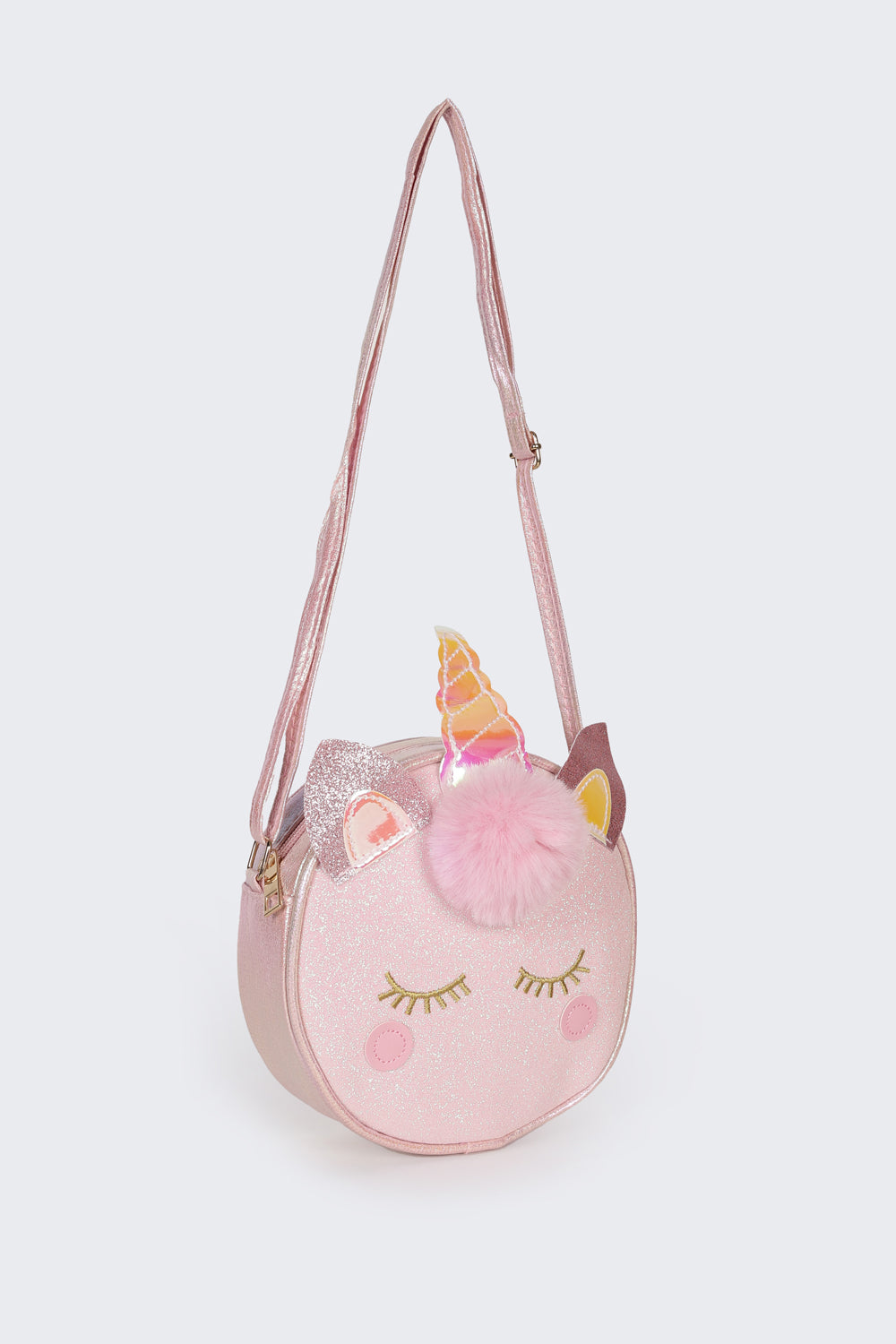 Pink Glitter Unicorn Round Sling Bag