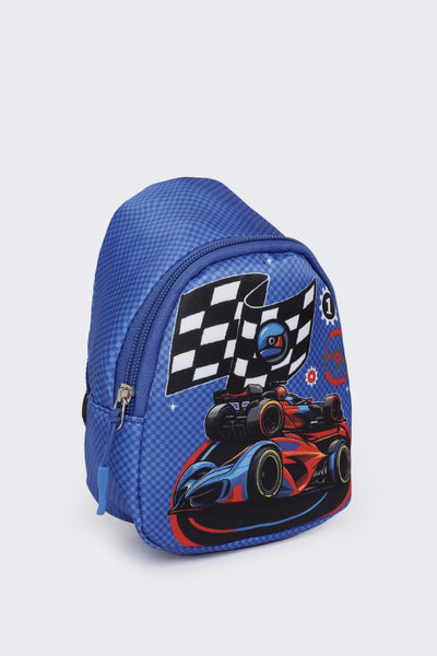 Blue Racing Car Graphic Print Backpack