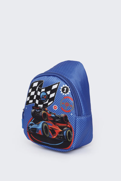 Blue Racing Car Graphic Print Backpack