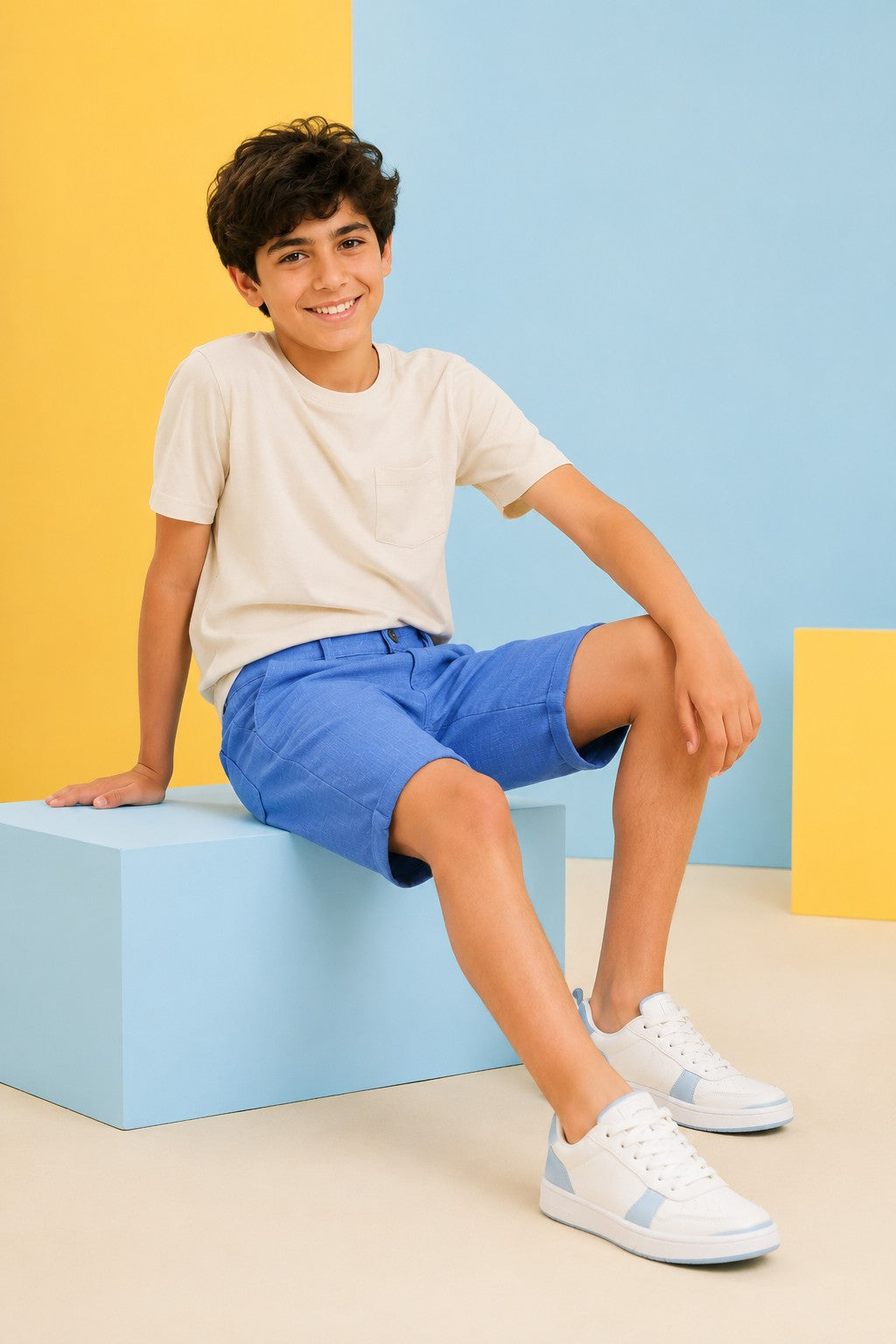 Blue Solid Regular Fit Shorts