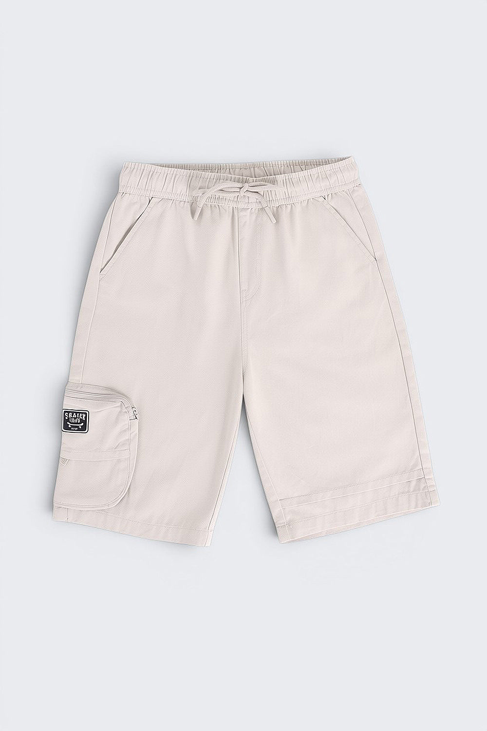 Off White Solid Cargo Shorts with Pockets