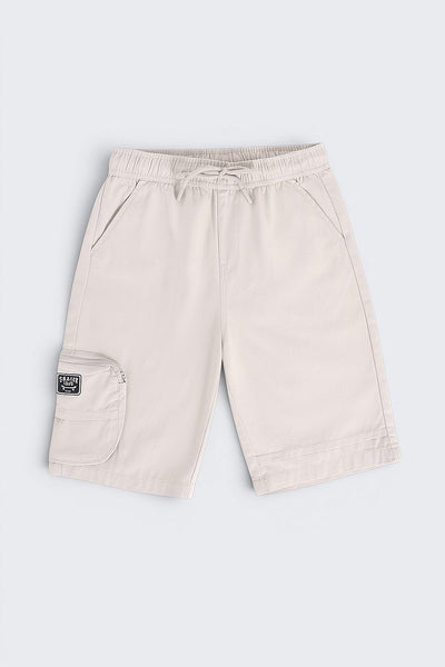 Off White Solid Cargo Shorts with Pockets