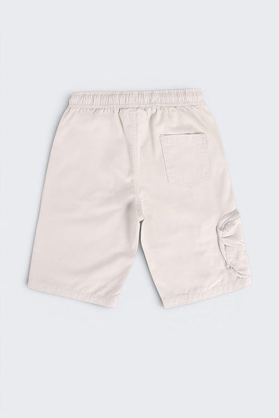 Off White Solid Cargo Shorts with Pockets