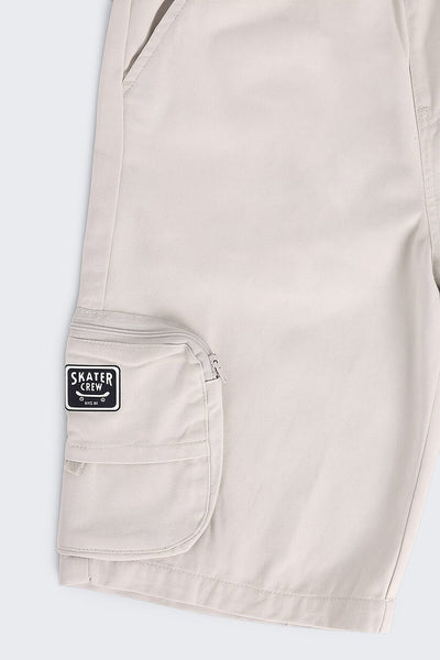 Off White Solid Cargo Shorts with Pockets