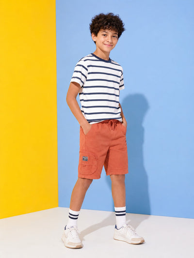 Orange Solid Cotton Shorts