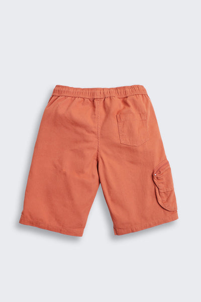 Orange Solid Cotton Shorts