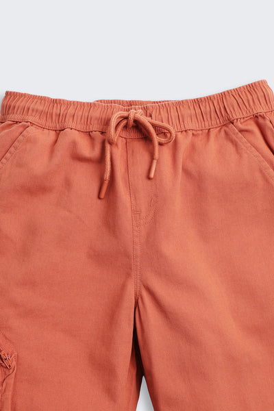 Orange Solid Cotton Shorts