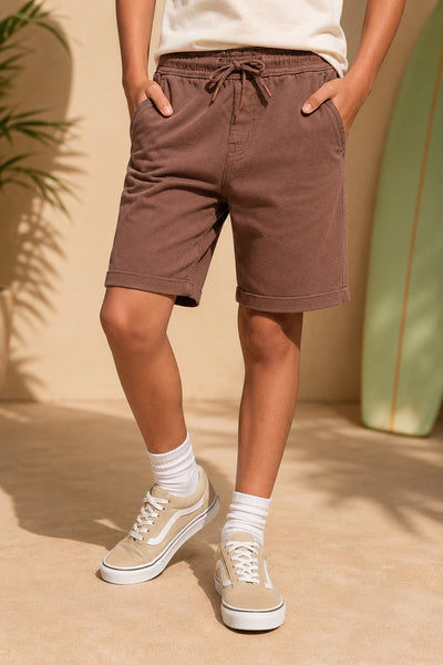 Brown Solid Regular Fit Shorts