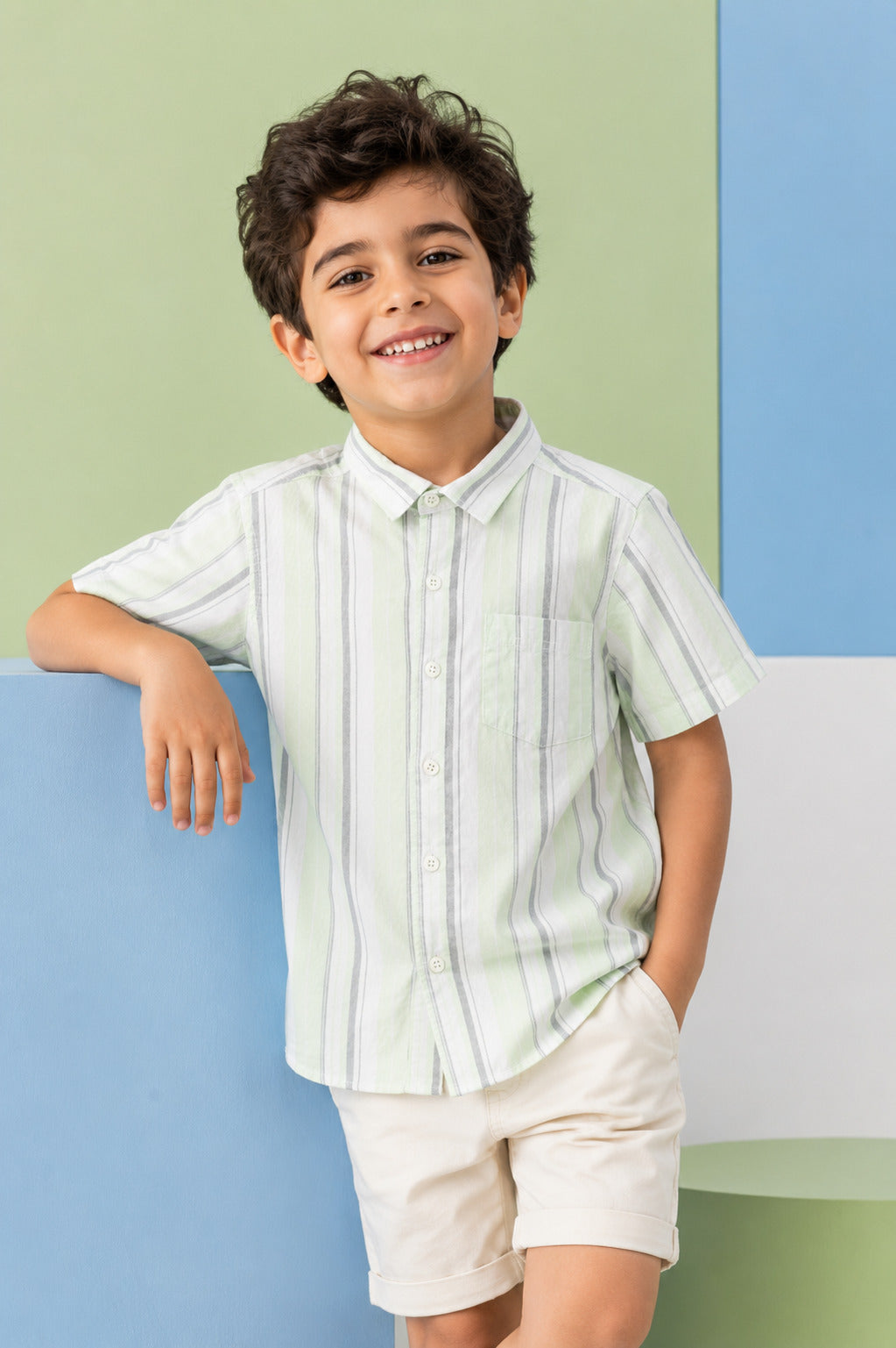 Light Green Striped Summer Shirt