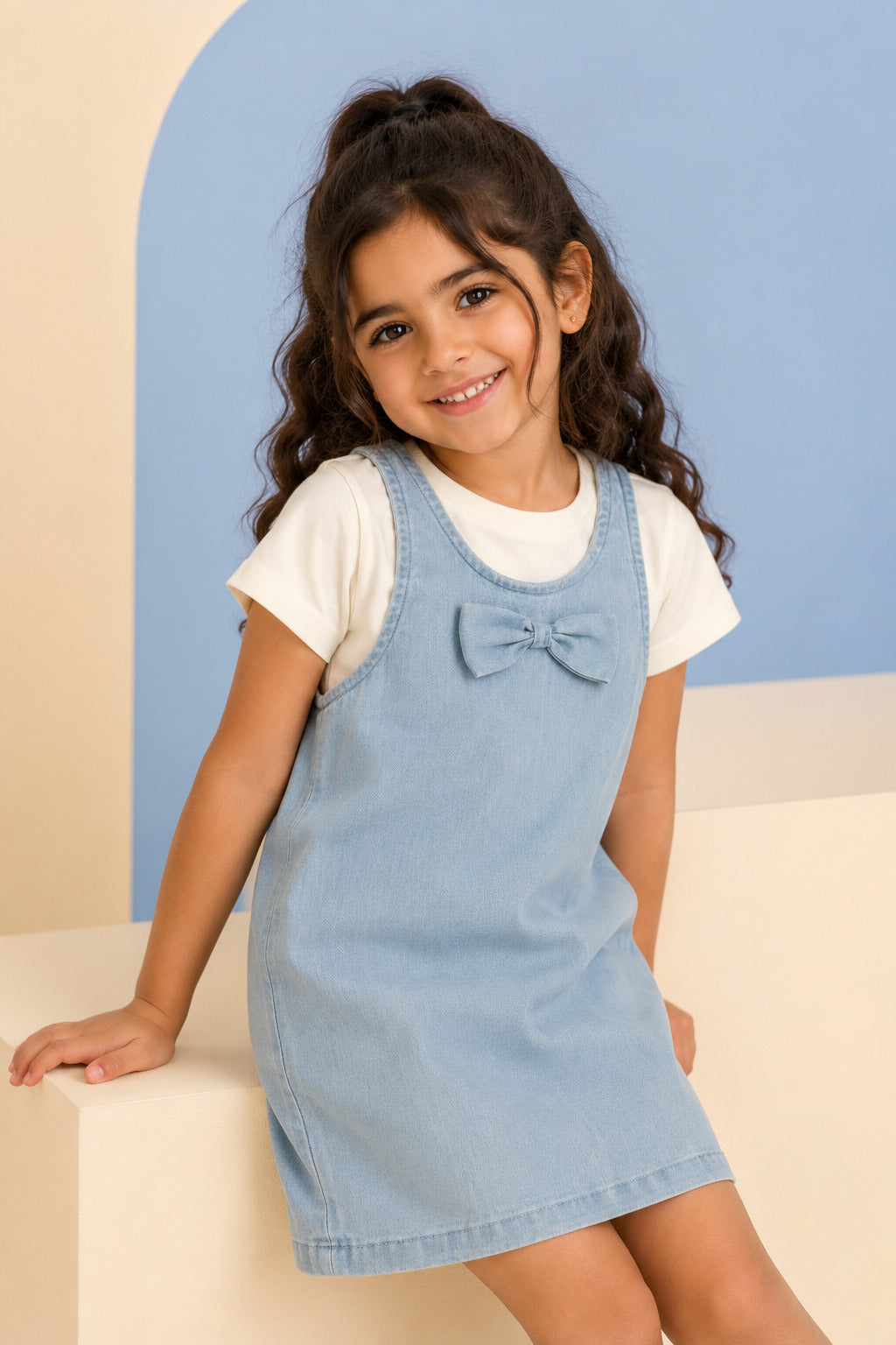Light Blue Cotton Dungaree Set with T-Shirt