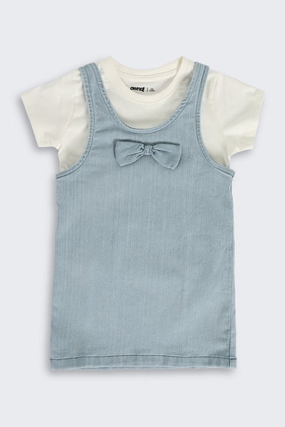 Light Blue Cotton Dungaree Set with T-Shirt