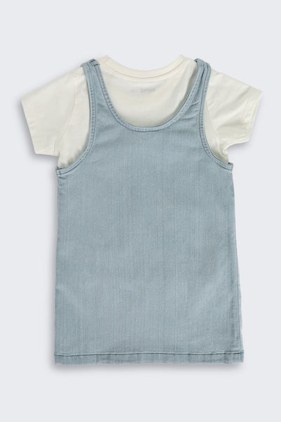 Light Blue Cotton Dungaree Set with T-Shirt