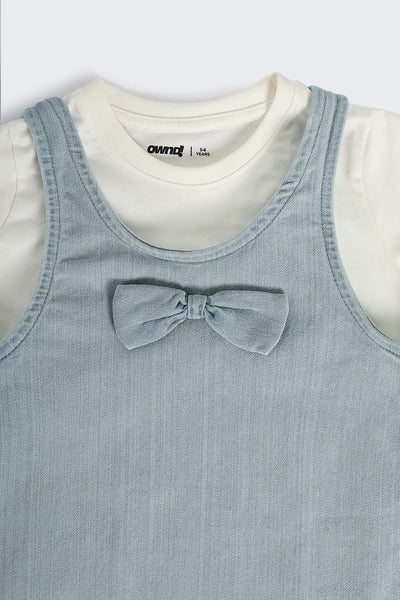 Light Blue Cotton Dungaree Set with T-Shirt