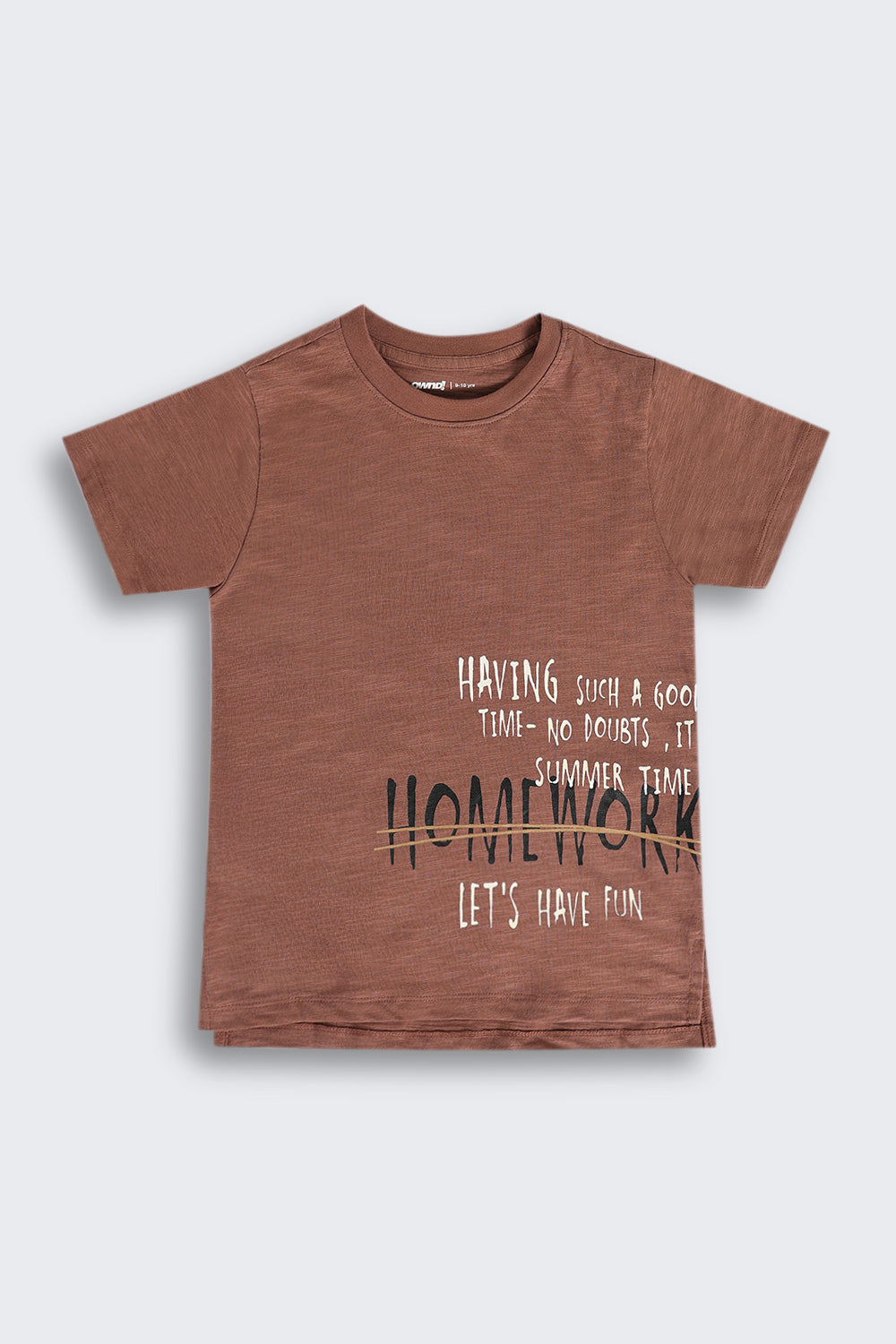 Brown High‑Low Hem Graphic T‑Shirt