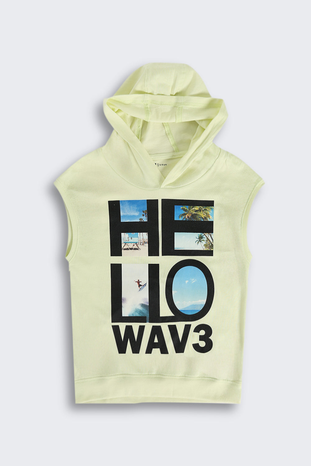 Lime Summer Graphic Sleeveless Hooded T‑Shirt
