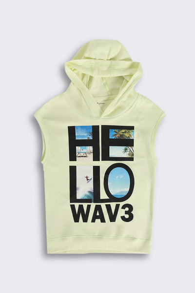 Lime Summer Graphic Sleeveless Hooded T‑Shirt