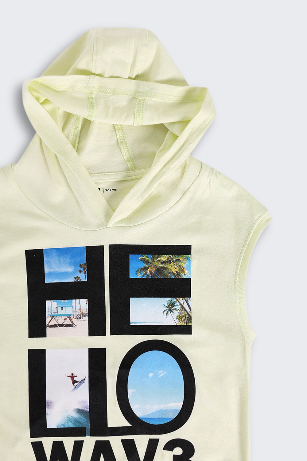 Lime Summer Graphic Sleeveless Hooded T‑Shirt