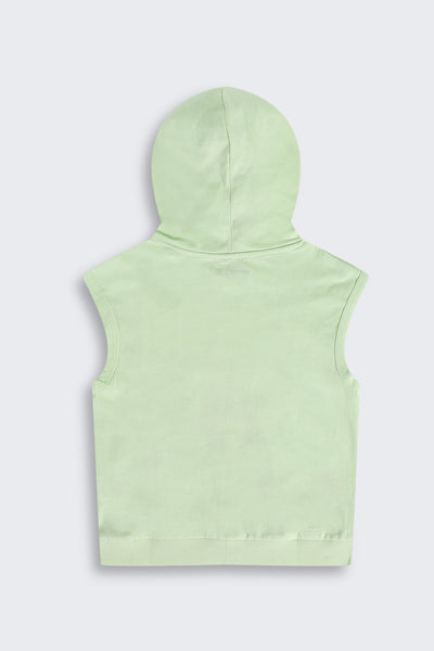 Light Green Surf Graphic Sleeveless Hooded T‑Shirt