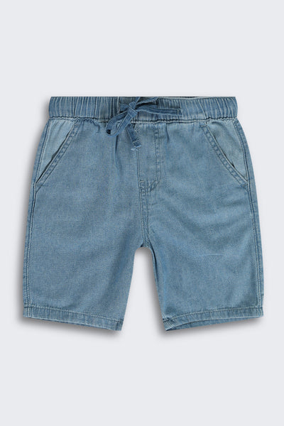 Light Blue Tree Embroidery Denim Shirt & Shorts Set