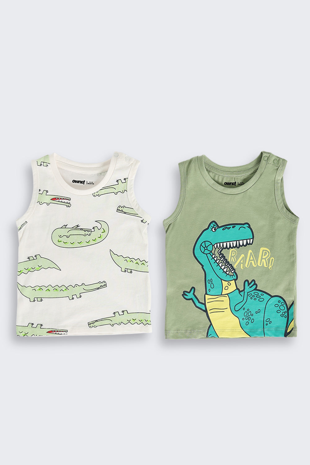 Green and White Cotton Regular Fit Pack of 2 T-Shirt