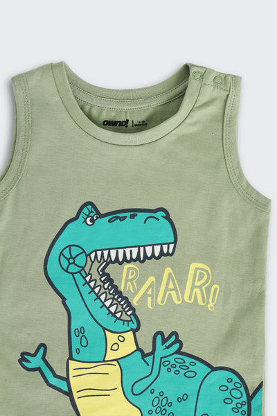 Green and White Cotton Regular Fit Pack of 2 T-Shirt