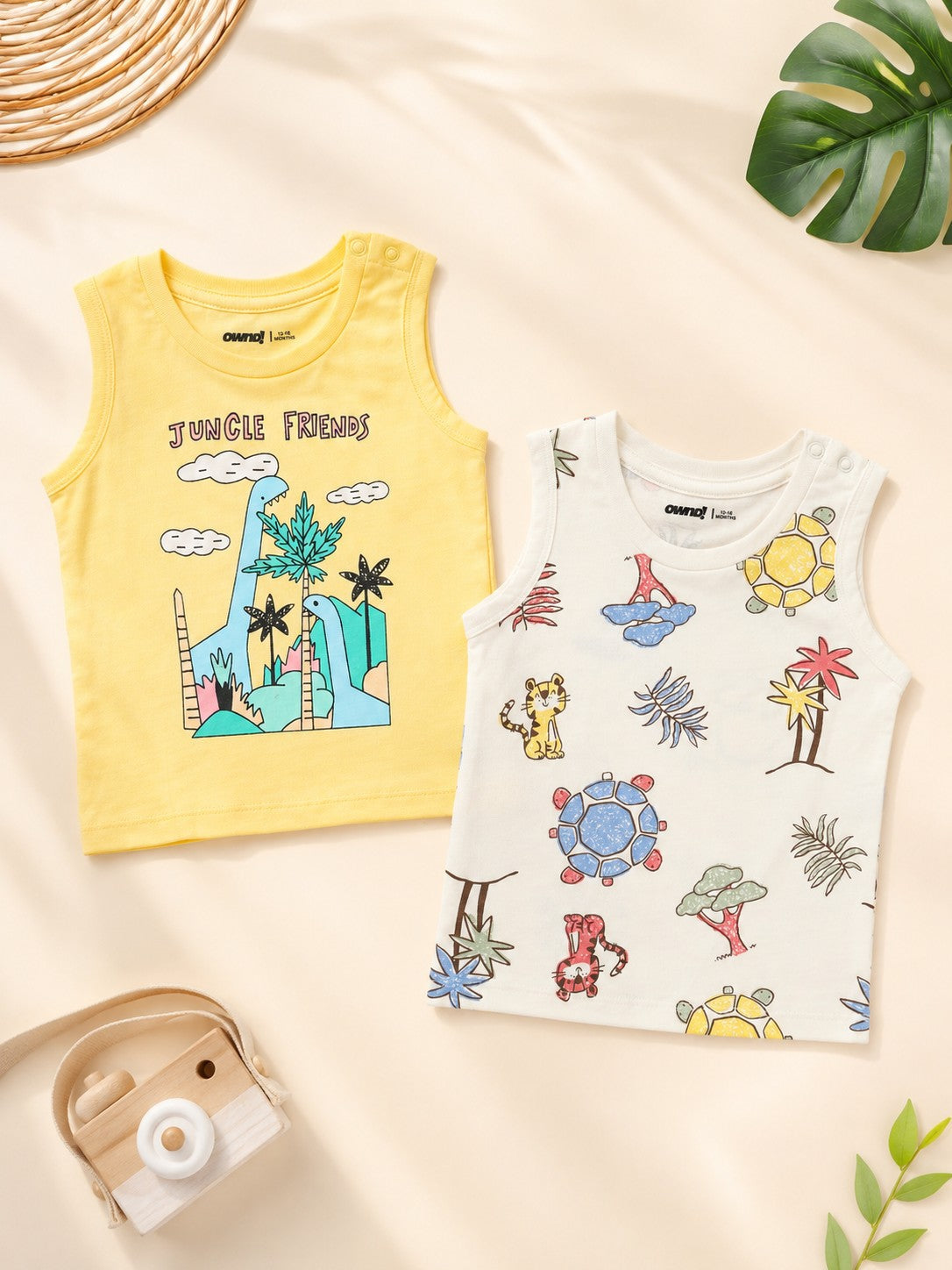 Multi Coloured Jungle Theme Cotton Pack of 2 T-Shirt