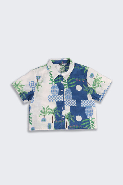 Blue Abstract Printed Regular Fit Shirt