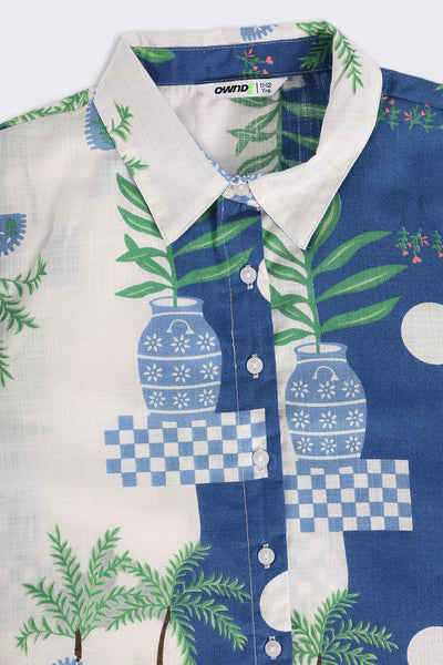Blue Abstract Printed Regular Fit Shirt