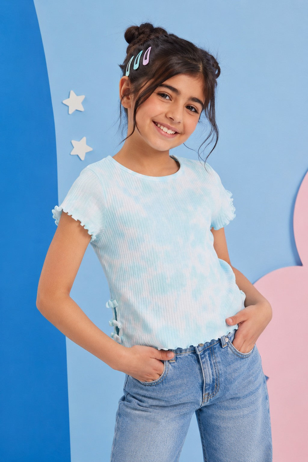 Light Blue Tie-Dye Regular Fit Top