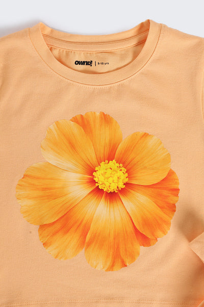 Orange Cotton Blend Regular Fit T-Shirt