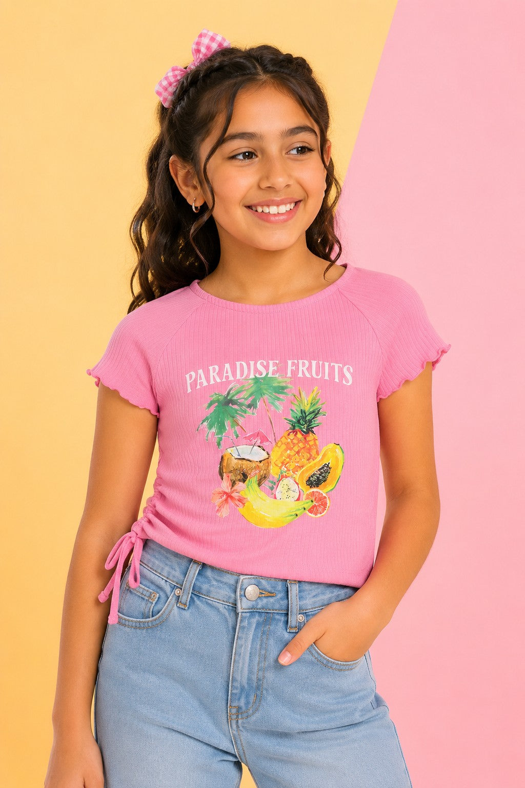 Pink Fruits Printed Regular Fit Top