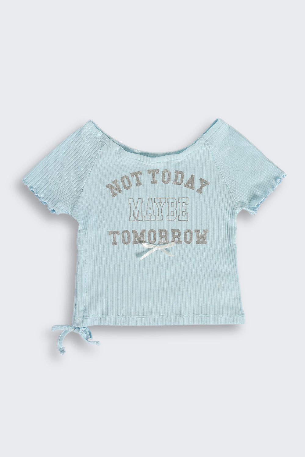 Light Blue Foil Print Side Rouching T-Shirt