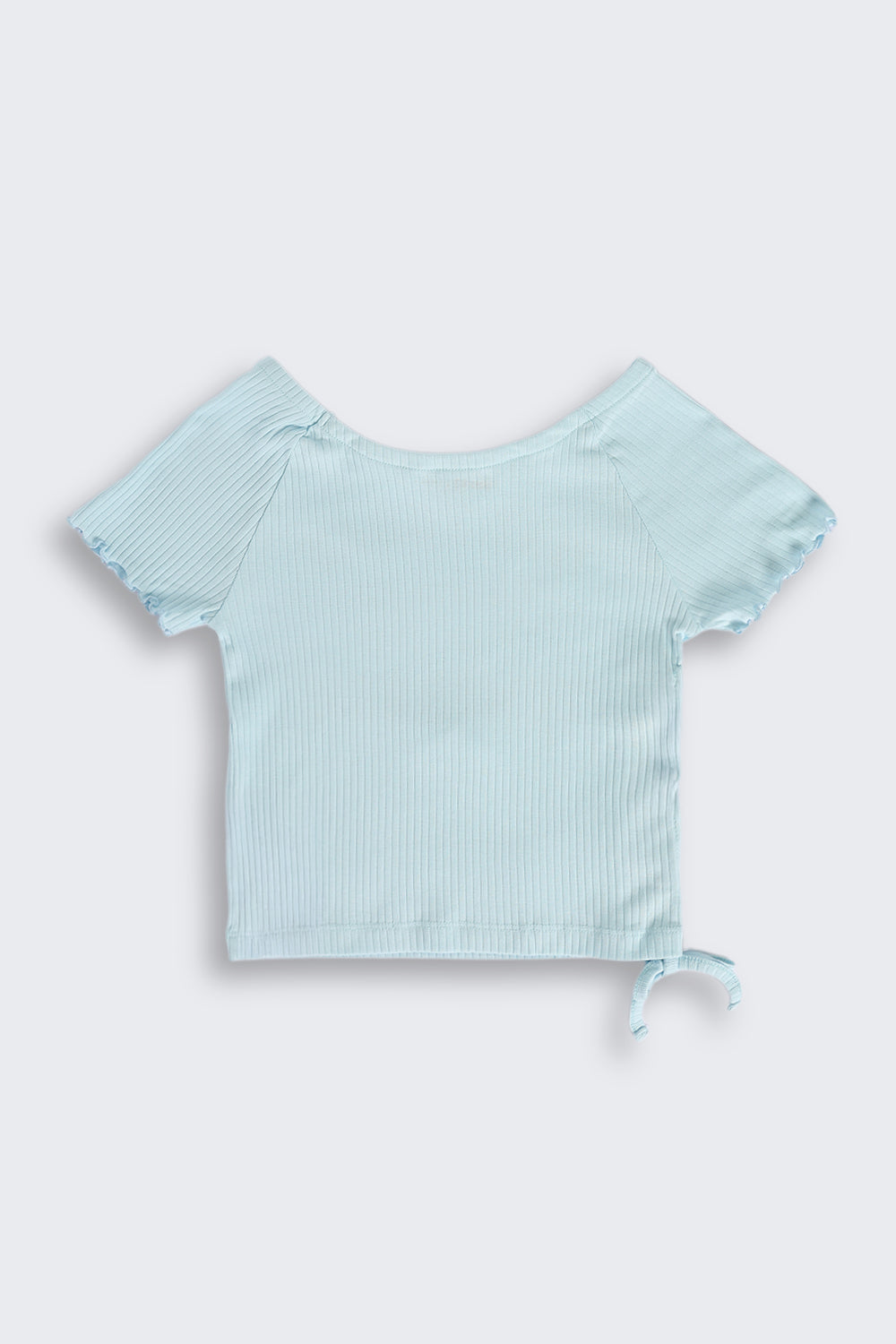 Light Blue Foil Print Side Rouching T-Shirt