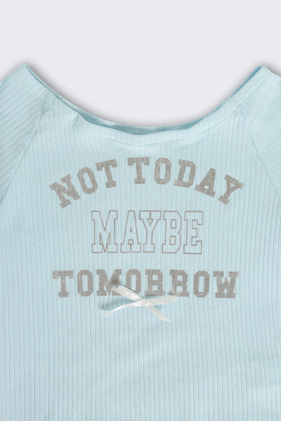 Light Blue Foil Print Side Rouching T-Shirt