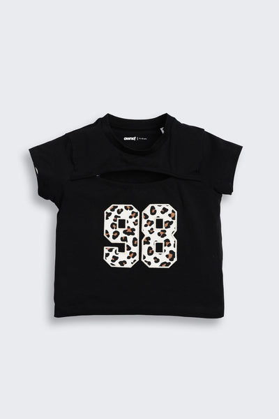 Black Embroidered Regular Fit T-Shirt