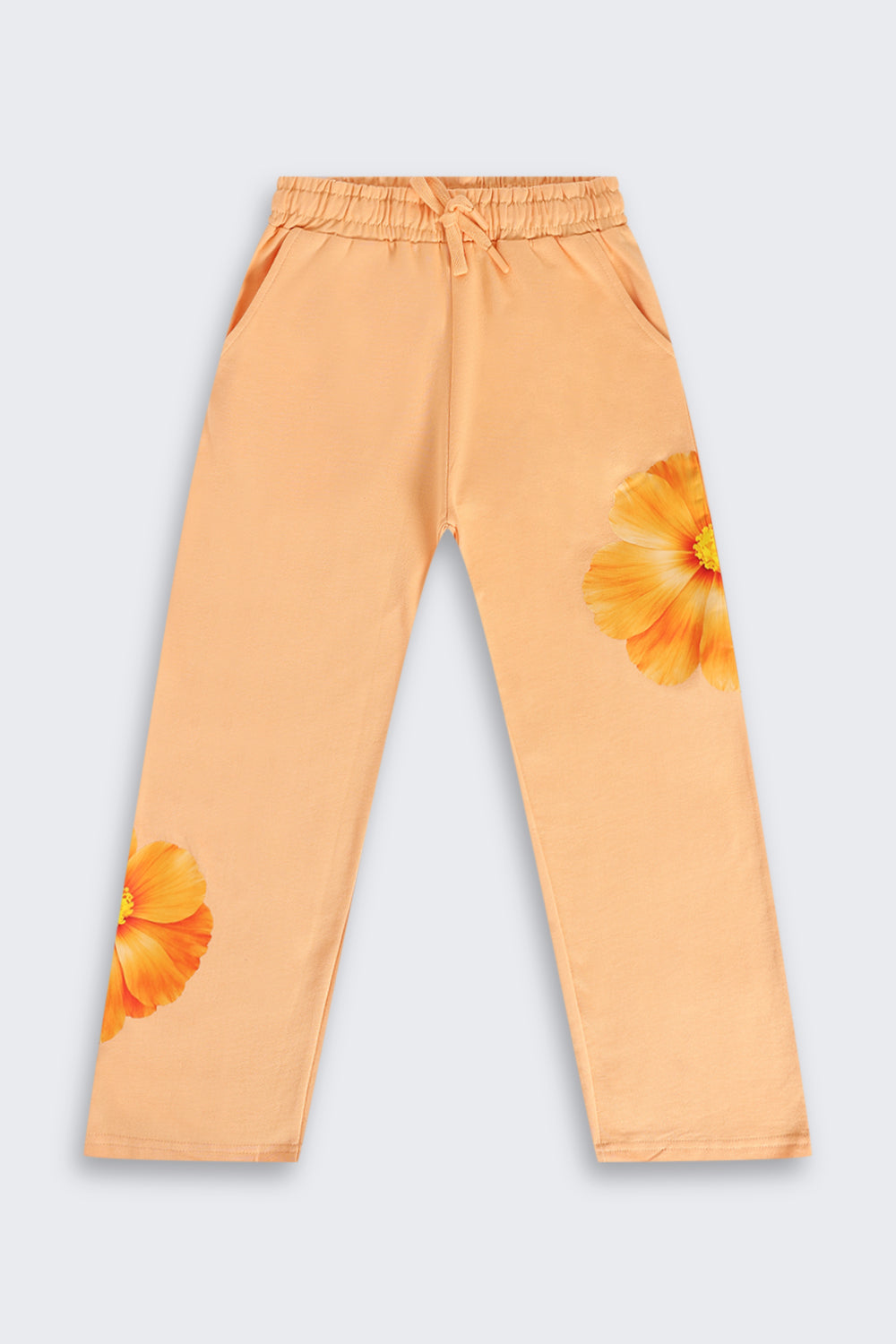 Orange Floral Placement Printed Regular Fit Track Pant