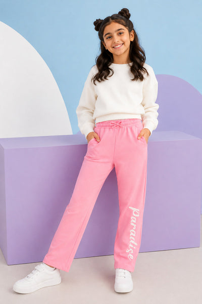 Pink Paradise Typographic Print Regular Fit Track Pant