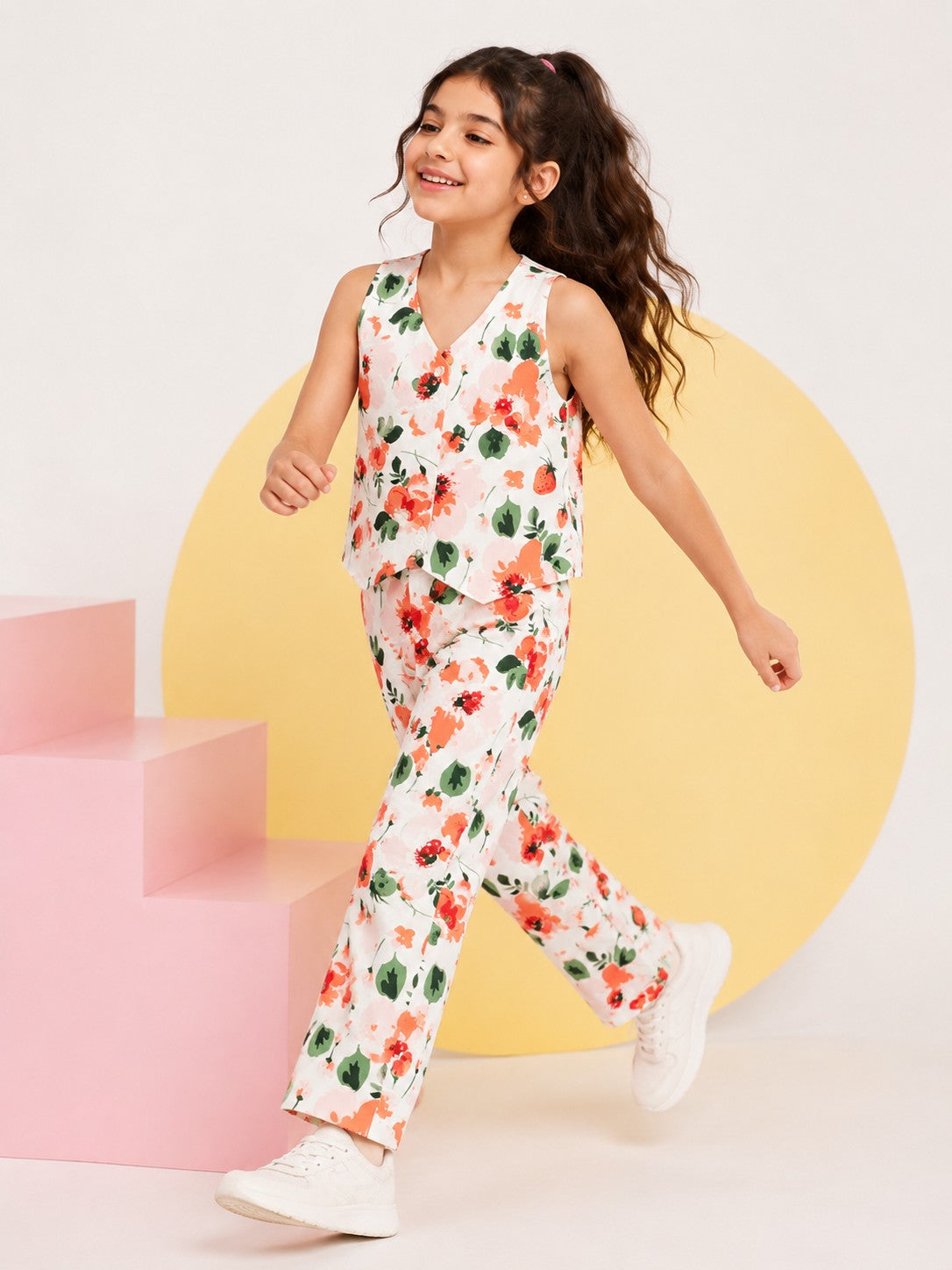 Off White Floral Regular Fit Co-ord Set