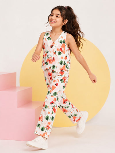 Off White Floral Regular Fit Co-ord Set