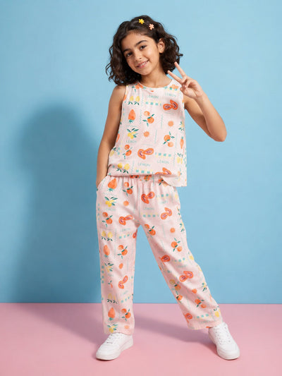 Pink Fruits Printed Regular Fit Co-ord Set