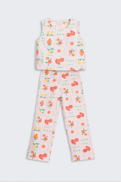 Pink Fruits Printed Regular Fit Co-ord Set