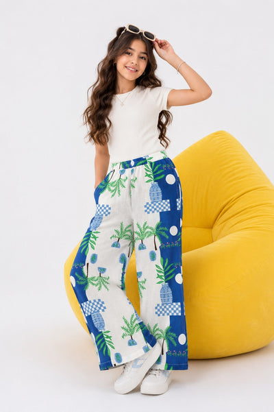 Blue Floral Regular Fit Pants
