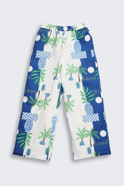 Blue Floral Regular Fit Pants