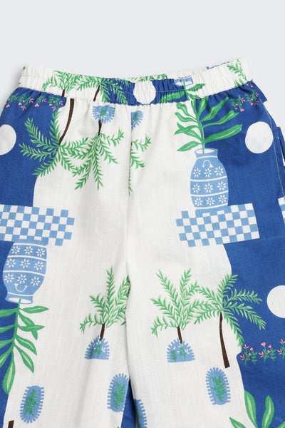 Blue Floral Regular Fit Pants