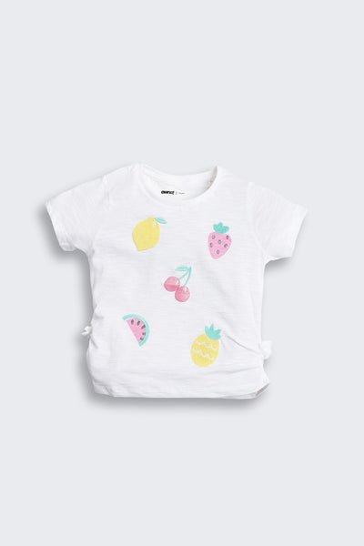 White Fruits Printed Regular Fit T-Shirt