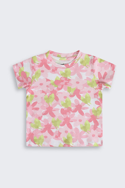 Pink Floral Cotton Regular Fit T-Shirt